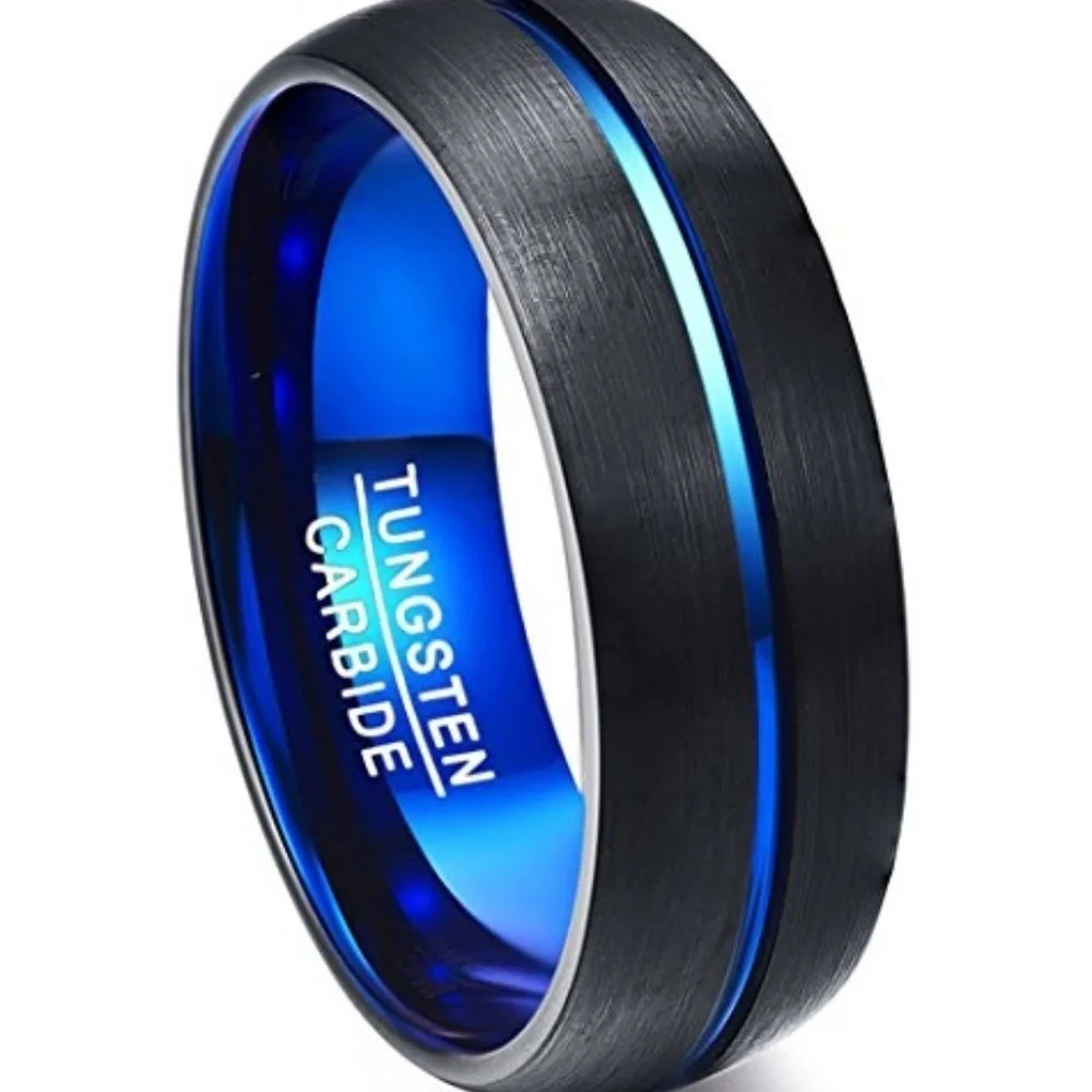 Black Tungsten Thin Blue Line‎ Police Ring Band